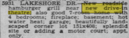 Apr 13 1948 article on restaurant nearby Lakeshore Drive-In Theatre, Fort Gratiot